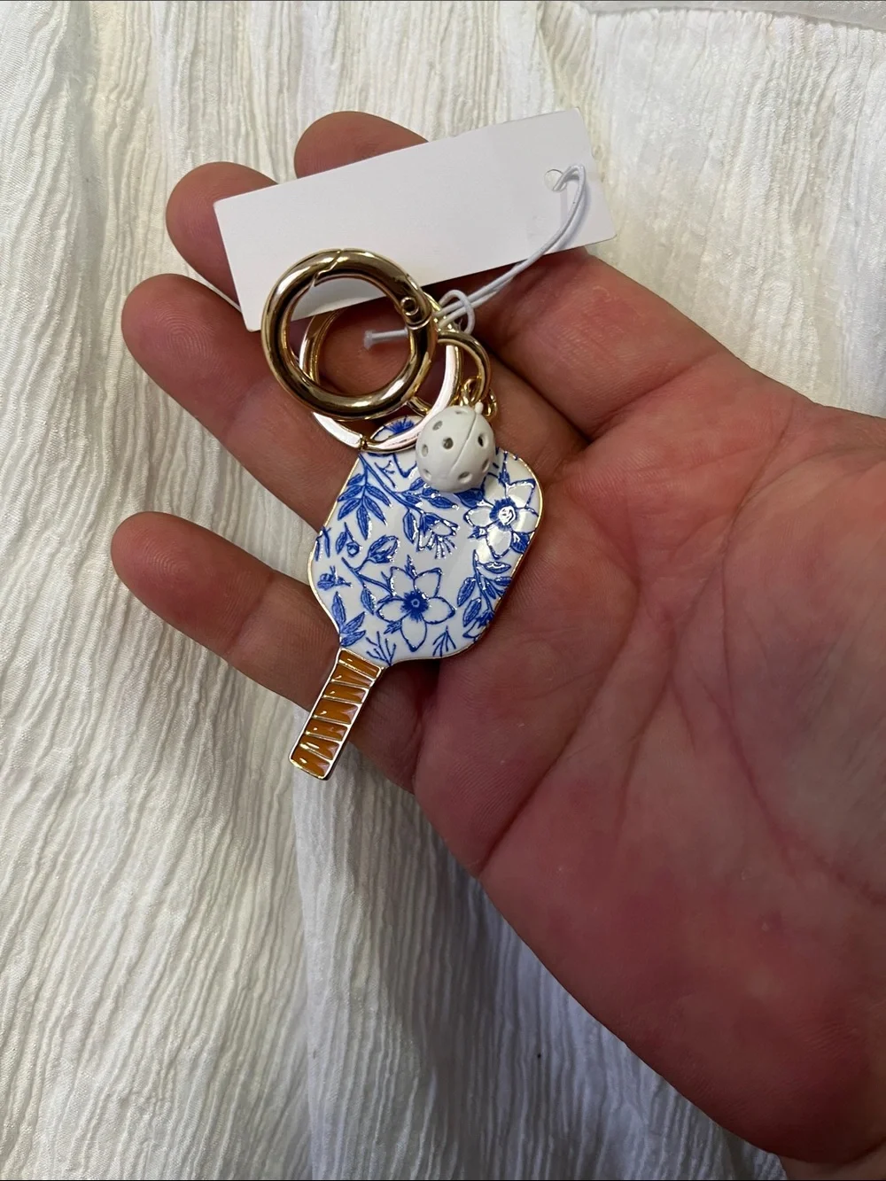Cats Meow Blue & White Floral Paddle Key & Card Holder with Gold Hardware
